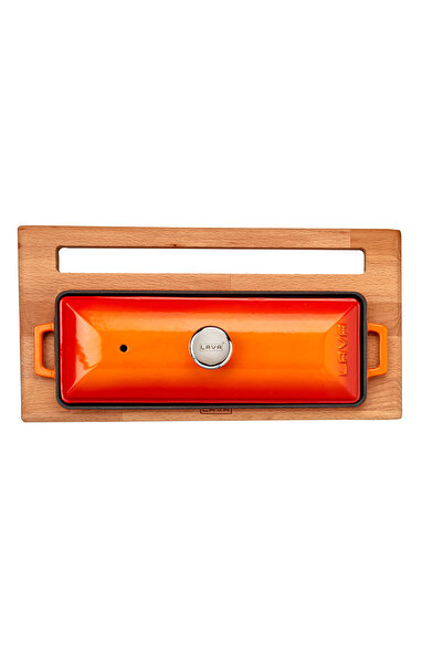 Lava Döküm Ekmek Tenceresi / Kayın Ağacı Servis Standı / Terrine Serisi. Ölçü 11x29cm.