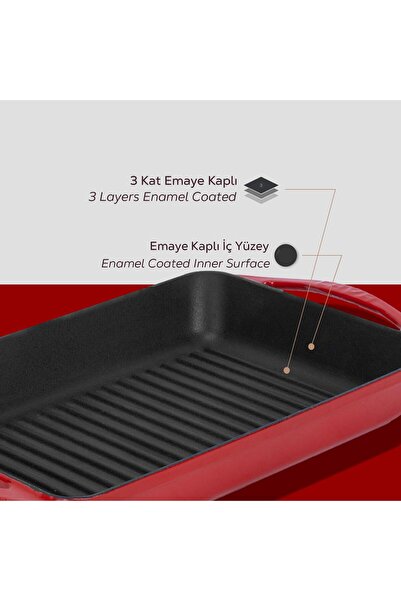 Lava Döküm Dikdörtgen Izgara Tavası Döküm Demir Yekpare Kulplu Ölçü 22x32cm.