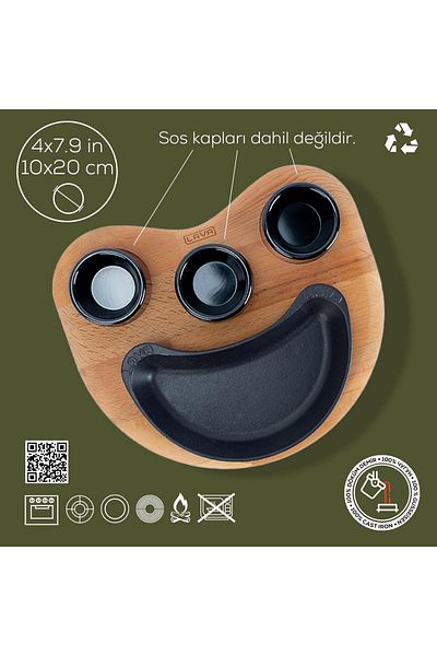 Lava 10X20Cm Measuring Cast Kidney Form Fajita Beech Serving Wood - Including Sos Cups