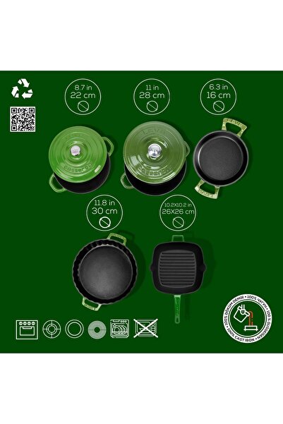 Lava Döküm 5x New Heritage Serisi Döküm Demir Tencere & Tava Seti