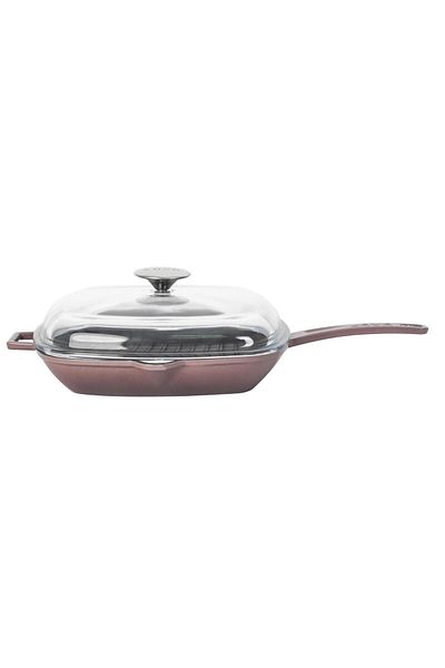 Lava 28x28cm Cast Square Grill - Glass Lid, Iron Solid Handle Cast Pan