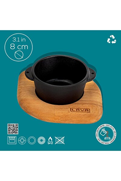 Lava Döküm Yuvarlak Sufle / Sos Kabı Ve Ahşap Altlığı. Çap(Ø)8cm.