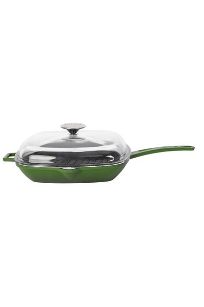 Lava Cast Square Grill Pan with Glass Lid Cast Iron Solid Handle Size 28x28cm