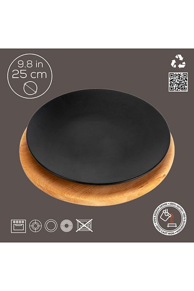 Lava Cast Round Serving Plate and Beech Serving WoodDiameter(Ø)25cm