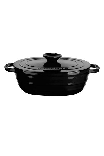 Lava Cast Oval Pot with Iron Lid - Experience Series, Size 24X33Cm