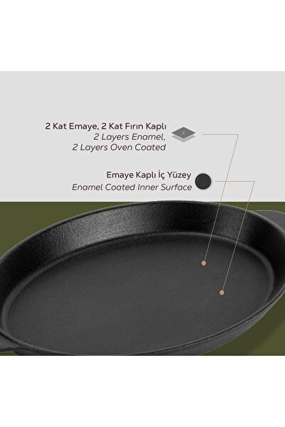 Lava Döküm Oval Fajita Tabağı Döküm Demir Yekpare Çift Kulplu Ölçü 18x24cm.