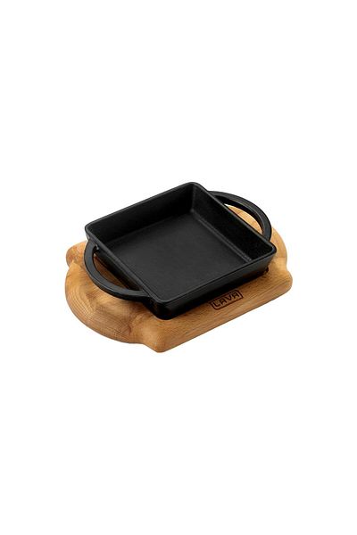 Lava Cast Square Sahan Cast Iron Solid Double Handle Beech Serving Wood Size 12x12cm