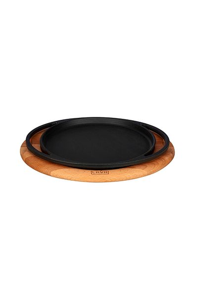 Lava Cast Round Pizza Crepe Pancake Pan Cast Iron Solid Double Handle Beech Serving Wooden Diameter