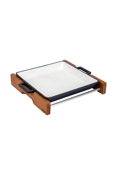Lava Cast Iron Square Grill Pan Beech Serving Wood Cast Iron Solid Double Handles Inside Sable Size 26