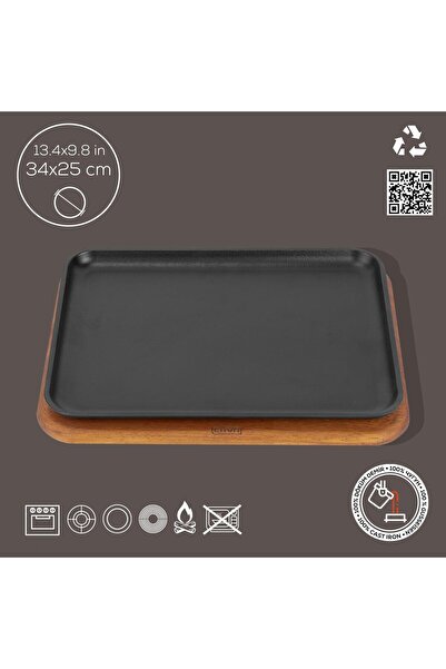 Lava Döküm Dikdörtgen Servis Tabağı Kayın Servis Ahşabı. Ölçü 34x25cm.