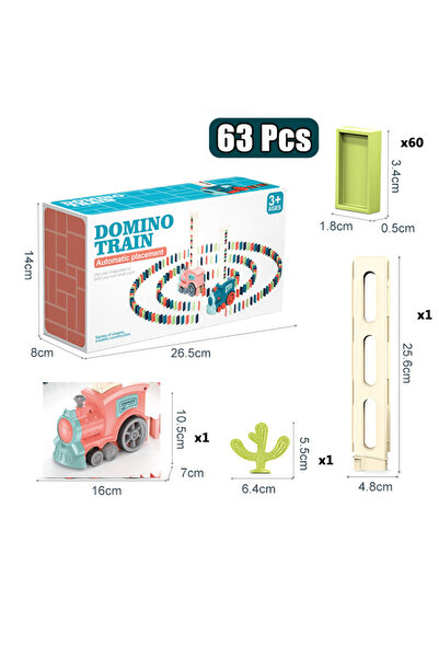 choice2 63 قطعة - وردية اللون للأطفال، قطار دومينو أوتوماتيكي، سيارة كهربائية، مشابك دومينو وملحقات دومينو