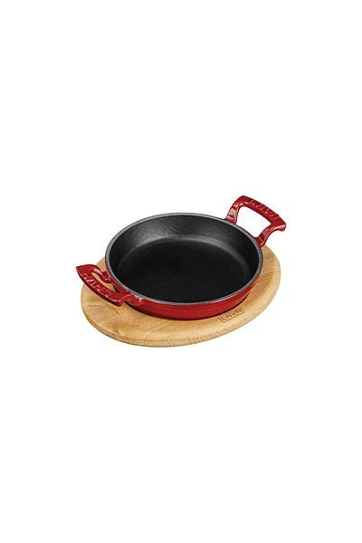 Lava Cast Round Pan Cast Iron Solid Double Handle Beech Serving WoodDiameter(Ø)20cm
