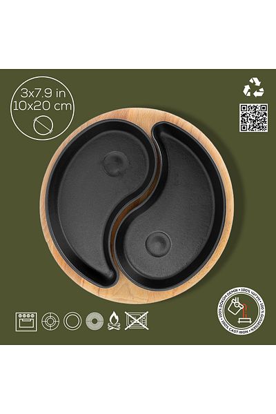 Lava Set of 2 Yingyang Fajita Plates - Cast Drop Form, Beech Serving Wood, Size 10X20Cm