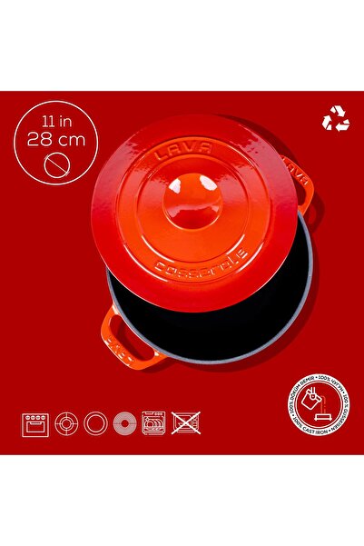 Lava Döküm Yuvarlak Tencere Döküm Demir Kapak Experience Serisi Çap(Ø)28cm