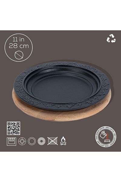 Lava Cast Oval Doner Kebab Plate Beech Serving WoodDiameter(Ø)28cm