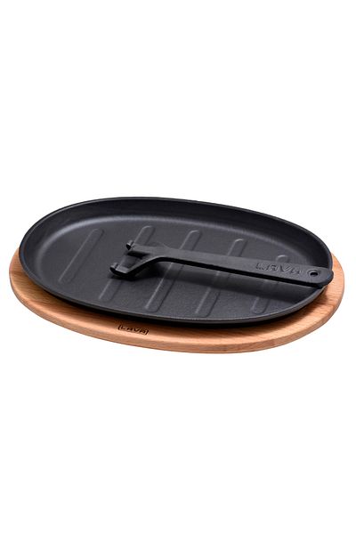 Lava Cast Oval Fajita Plate Beech Serving Wood Size 18x28cm(EXCELLENT PAN HOLDER NOT INCLUDED.)
