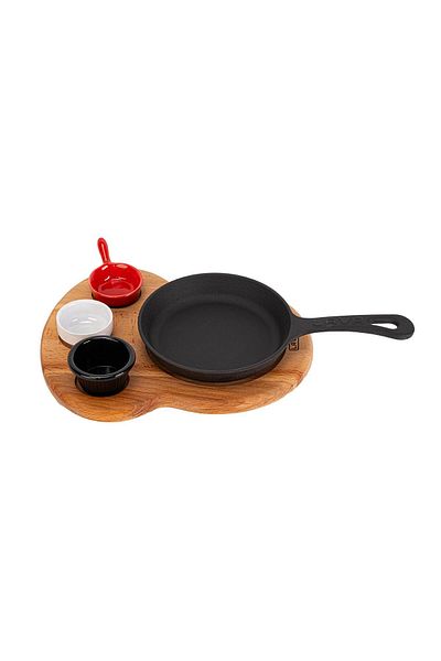 Lava 16cm Cast Round Frying Pan - Beech Wood Base with Solid Handle