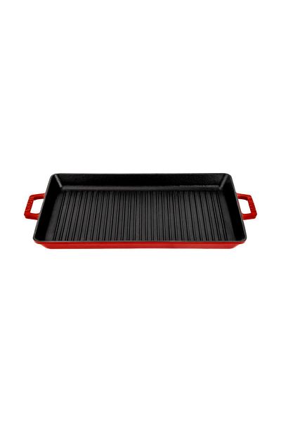 Lava Casting Rectangular Grill Pan Cast Iron Solid Double Handled Dimension 26x45cm. - Red