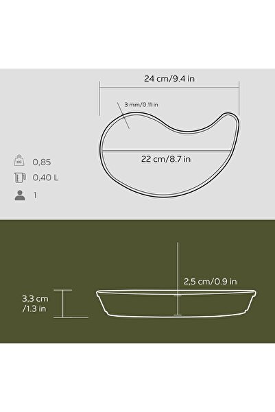 Lava Döküm Damla Formlu Yingyang Fajita Tabağı Ölçü 10x20cm.