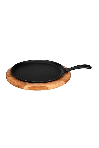 Lava Cast Round Pizza Crepe Pancake Pan Cast Iron Solid Handle Beech Serving Wood Diameter (Ø)20c