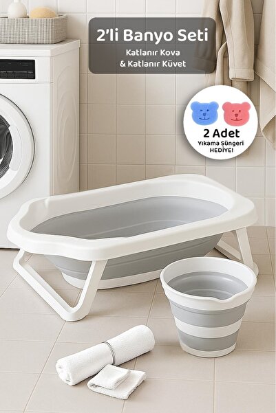 Meleni Baby 2'li Set Katlanır Bebek Banyo Seti - Katlanabilir Bebek Küveti, S...