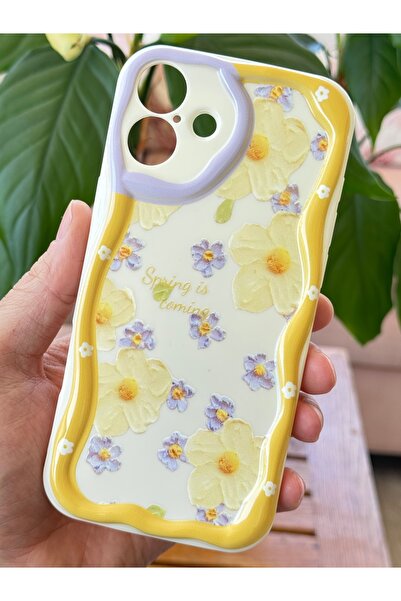 Fibaks Case for Apple iPhone 16 Design Patterned Camera Protection Daisy Flower Color Silicone Cover