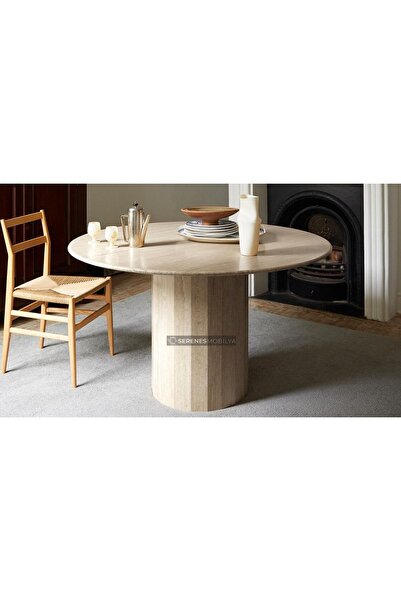 ENESES Doğal Traverten Masa (NATUREL) 100 Çap