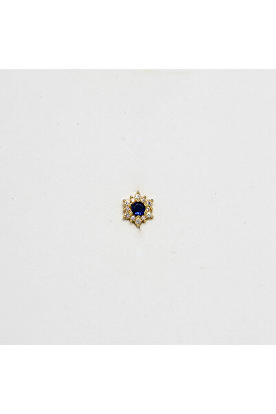 Piercing by Sever Lacivert Güneş Çiçek Çelik Piercing… Altın/Gold Renkli ve Şeffaf Taşlı (TRAGUS HELIX CONCH FLAT)