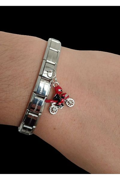 MSBTAKI Stainless Red Motor Hanging Italian Nomi Bracelet 19cm -Gift for Friend - Lover