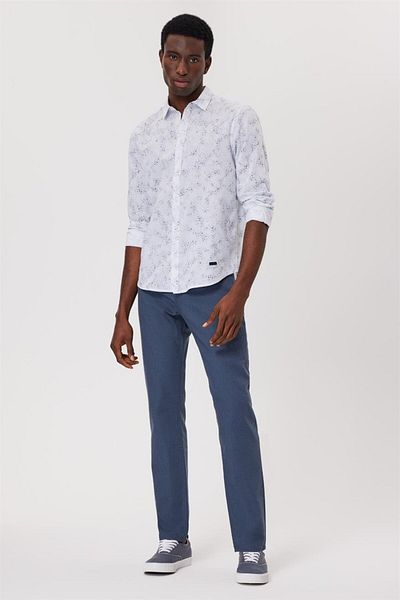 Lee Cooper Ανδρικό πουκάμισο Sanremo 100% βαμβακερό υφαντό λευκό-ναυτικό