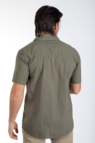 Lee Cooper Desola Ανδρικό πουκάμισο με κοντό μανίκι από 100% βαμβάκι χακί