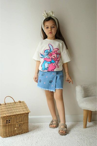 Blippi Animal Character Denim Shorts Skirt Cotton T-Shirt Set