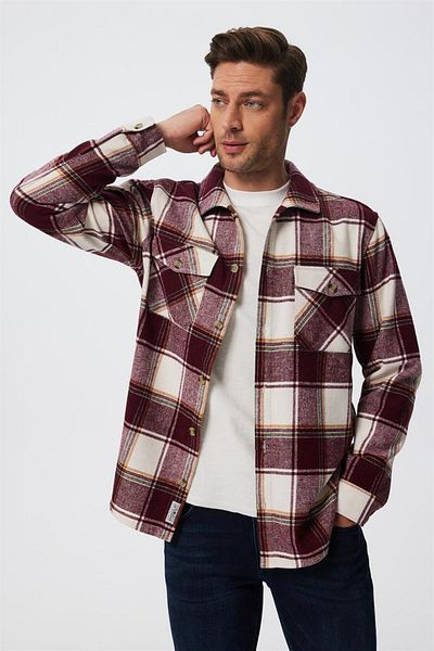 Lee Cooper Ανδρικό πουκάμισο με μανίκια Wilf με καρό μπορντό-λευκό