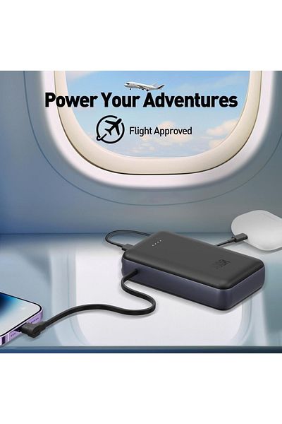 Joda 10,000mAh battery with 20W output, dual Type-C ports, and built-in Type-C cable