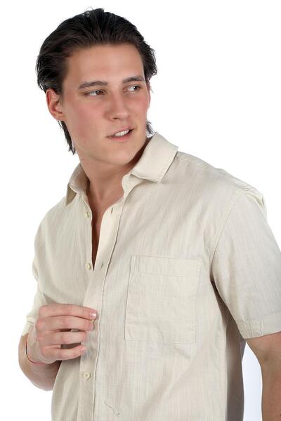 Lee Cooper Desola Erkek %100 Pamuk Kisa Kol Dokuma Gömlek Bej