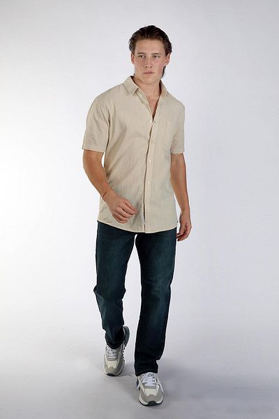Lee Cooper Мъжка тъкана риза с къс ръкав Desola, бежова