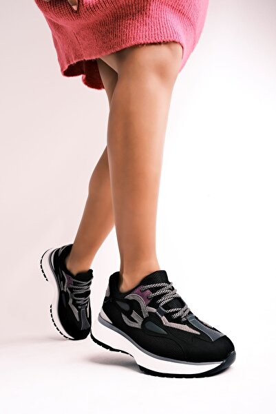 Lal Shoes & Bags Sofia Kadın Spor Ayakkabı Renkli Parçalı-siyah