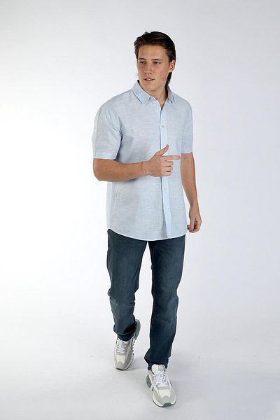 Lee Cooper Ανδρικό κοντομάνικο υφαντό πουκάμισο Andre γαλάζιο