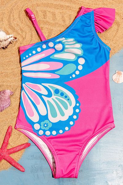 Minipodyum Costum de baie pentru fete cu model fluture pe un umăr