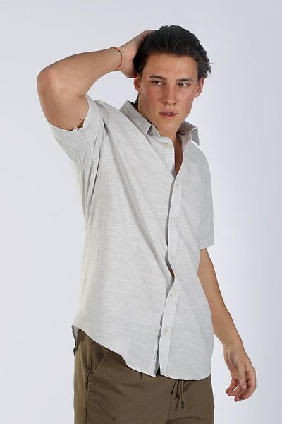 Lee Cooper Gray Andre Men's Short Sleeve Woven Shirt