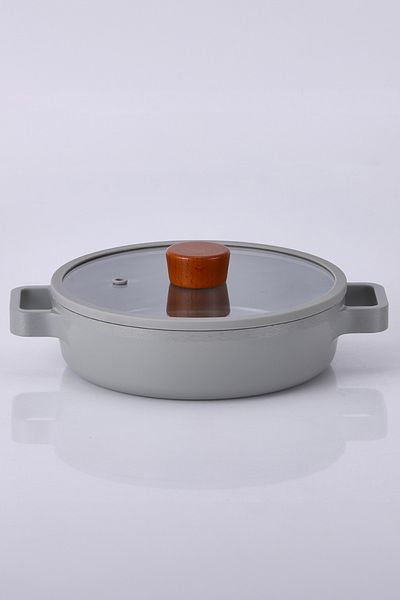 NEOFLAM Fika Glass Covered Aluminum Shallow Pot 26 cm Gray