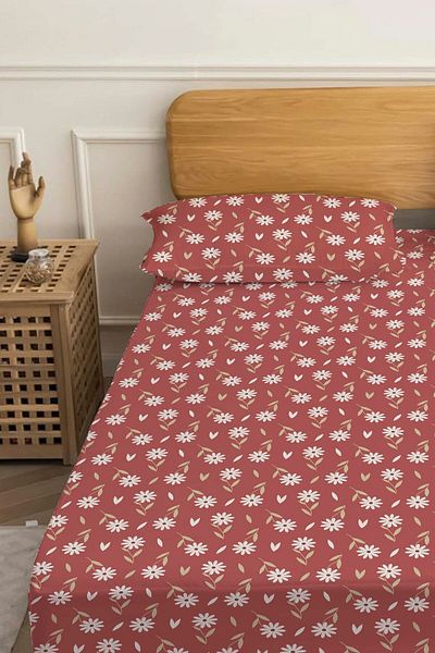 Rivaİstanbul Dusty Rose Daisy Double Bed Sheet Cotton