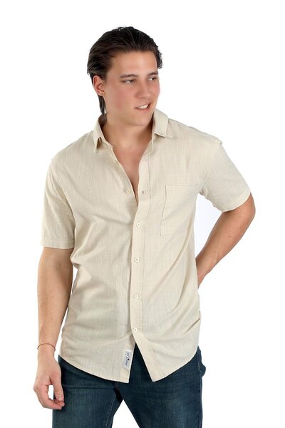 Lee Cooper Desola Erkek %100 Pamuk Kisa Kol Dokuma Gömlek Bej