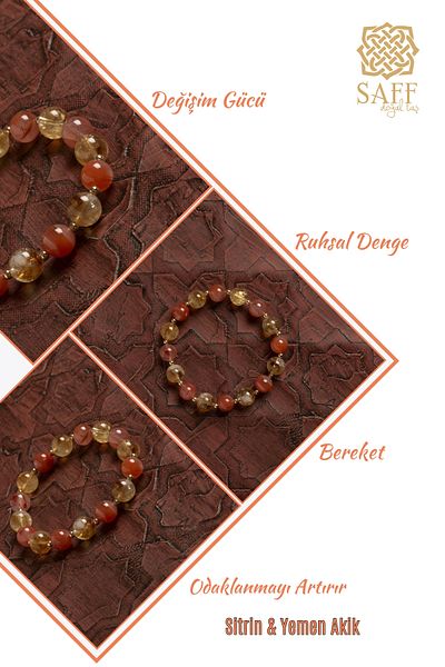 Saff Doğal Taş Certified Natural Citrine & Yemen Agate Bracelet