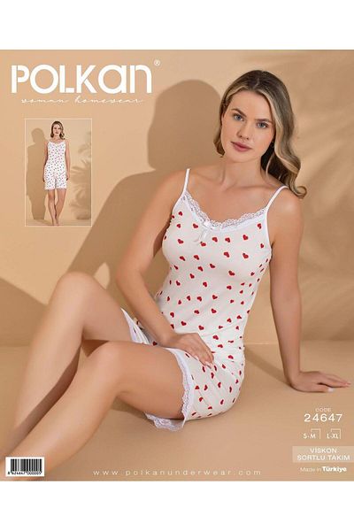 Polkan Pijama Pijama inimă Set pantaloni scurți Bluză cu bretele Îmbrăcăminte de vară Îmbrăcăminte acasă Bumbac lycra elastic pentru femei