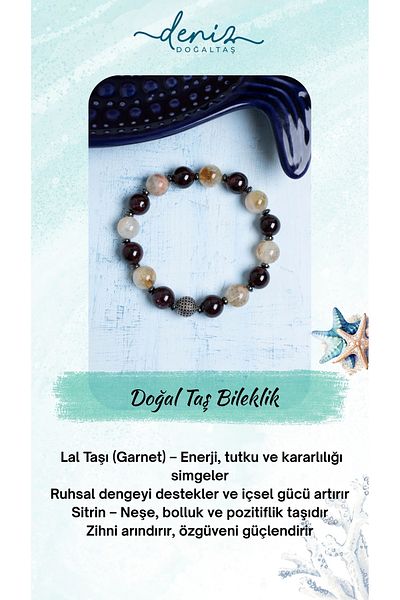 Deniz Doğal Taş Certified Garnet and Citrine Natural Stone Bracelet