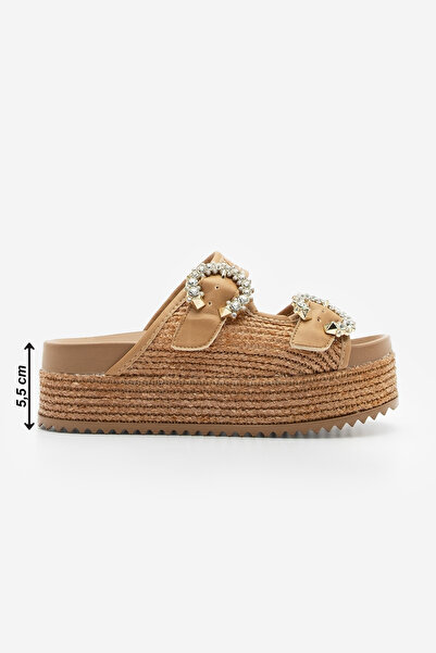 Marjin Dámské slámové tlustá podrážka Stone Double Banded Daily Pantofle Fivora Tan Wicker