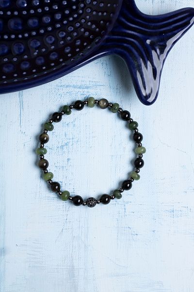 Deniz Doğal Taş Certified Jade, Obsidian and Hematite Natural Stone Bracelet