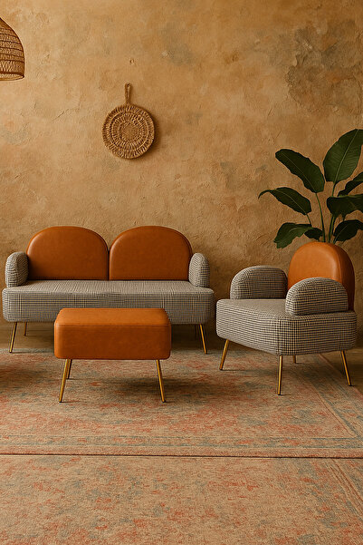 Zem Petra Çay Seti Siyah Kazayağı/taba Deri (1 ADET TEKLİ BERJER 1 ADET IKİLİ...