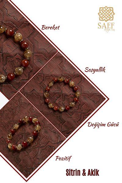 Saff Doğal Taş Certified Natural Citrine & Agate Bracelet
